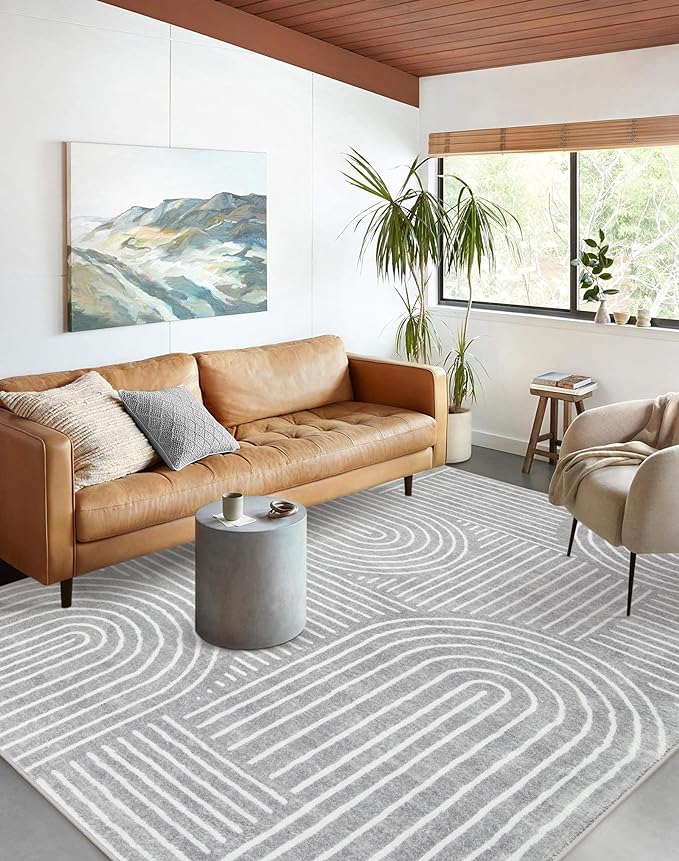 Lahome Area Rugs 5x7, Soft Washable Grey and White Rugs for Living Room | Ultra-Thin Non Slip Abstract Bedroom Throw Rug Carpet for Dining Room Office Playroom Darrell (5'x7', Gray)