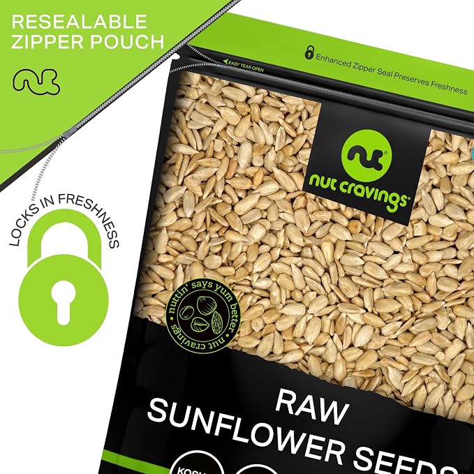 NUT CRAVINGS - Raw Sunflower Seeds Kernels to eat, Unsalted, Shelled Hulled, (48oz - 3 LB) Bulk Nuts Packed Fresh in Resealable Bag - Kosher Healthy Snack, Food Assortments Ideal for Trail Mixed Nuts