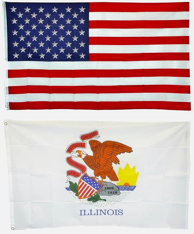 Shop72 American Flags for Outside, Set of Illinois State with 3x5 American Flag, For Outdoor and Indoor, Allegiance to USA, This Garden Banner Made Heavy Duty, Bandera De Estados Unidos