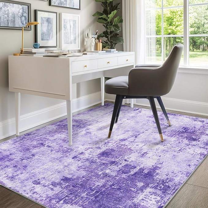RELEANY Washable 5'x7' Abstract Area Rug for Living Room Purple | Carpet for Bedroom, Kitchen, Office, Hallway and Entryway, Printed Pattern, Non‑Slip, Soft, Stain‑Resistant, Easy to Clean