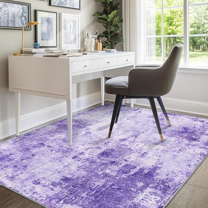 RELEANY Washable 9'x12' Abstract Area Rug for Living Room Purple | Carpet for Bedroom, Kitchen, Office, Hallway and Entryway, Printed Pattern, Non‑Slip, Soft, Stain‑Resistant, Easy to Clean