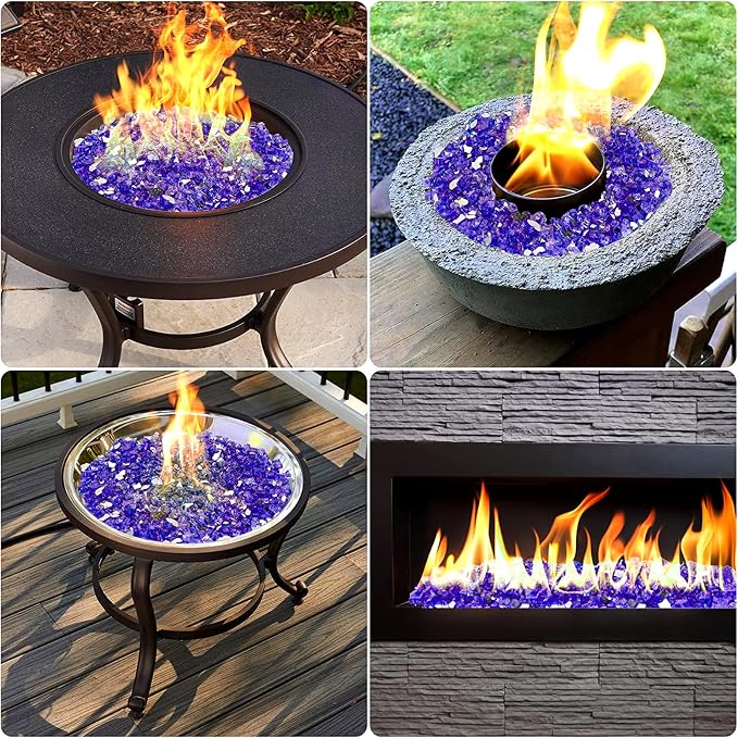 Onlyfire 10 lbs Fire Glass Rocks 1/2 Inch, Reflective Tempered Glass for Propane Fire Pit & Gas Fireplace, High Luster Firepit Glass Stones for Fire Table, Purple (Multicolor Options Available)