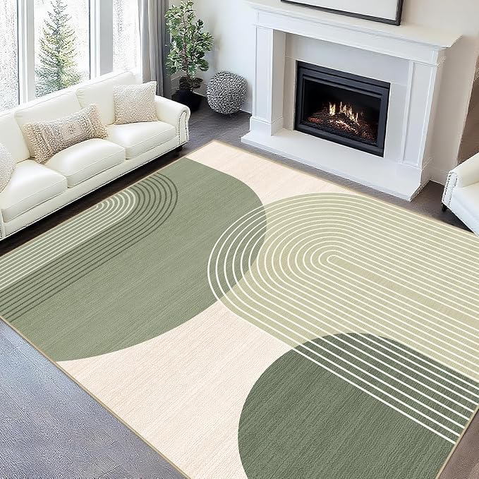 Large Area Rug 5x7 Boho Rug Living Room Bohemian Rugs Machine Washable Modern Geometric Rug Non Slip Printed Low Pile Indoor Floor Carpet for Dining Room Bedroom Office,Green