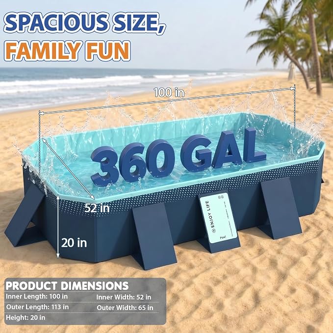 113" Foldable Pool for Adults & Kids, Large Capacity Non Inflatable Pool, Portable Hard-Side Foldable Swimming Pool, Above Ground Pool for Indoor Outdoor Backyard, Patio (Geranium Blue)