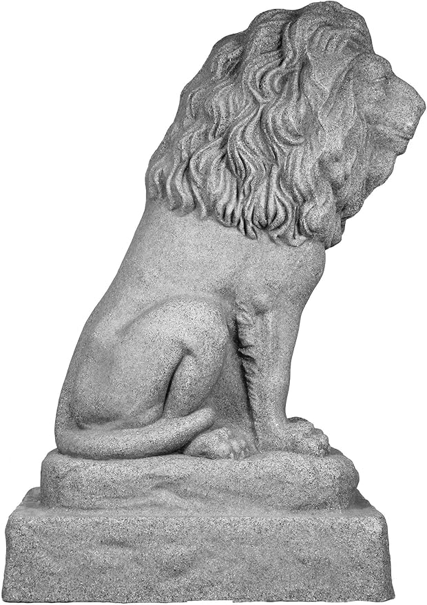 EMSCO Group Guardian Lion Statue Natural Granite Appearance Made of Resin Lightweight 28" Height