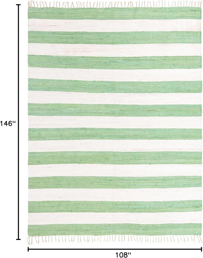 Unique Loom Chindi Rag Collection Area Rug - Striped (9' x 12' 2" Rectangle, Green and Ivory)