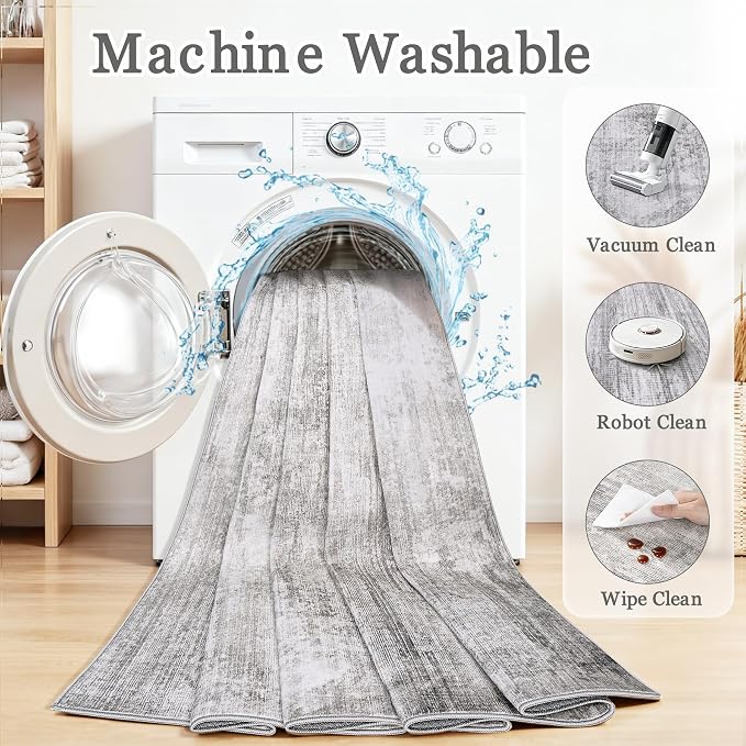 Tosuoka Washable Rug 8x10 Area Rugs for Living Room, Gray Abstract Soft | Bedroom Rug, Grey, Non-Slip, Low-Pile, Modern, Large, Indoor Carpet for Nursery Dining Room Office Home
