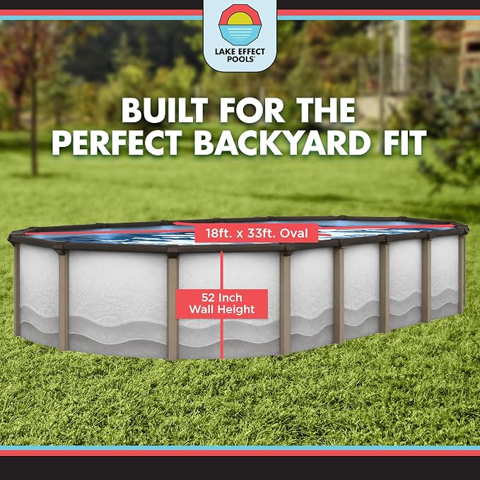 Lake Effect Pools 'Cozumel' 18 ft x 33 ft Oval Above Ground Swimming Pool | 52 Inch Resin Protected Steel Sided Walls | Bundle Includes: 25 Gauge Overlap Liner & Widemouth Skimmer