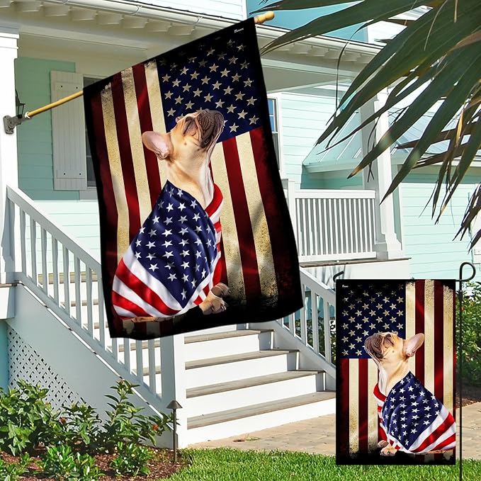 FLAGWIX French Bulldog House Flags, Dog Decor American Flag - 4th of July Decorations for Home, Yard Decor, House Flag 30x40 - Patriotic Dog Decor, Double Sided, Heavy Duty Canvas Flag Indoor Outdoor