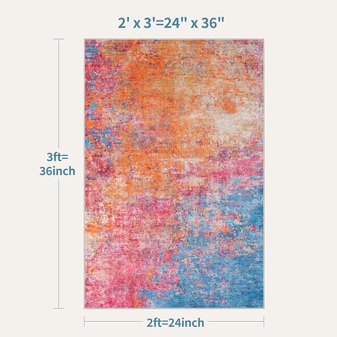 Tangsoo Abstract 2x3 Washable Rugs for Entryway, Small Area Rug Non Slip | Modern Colorful Low Pile Soft Throw Rugs, Indoor Front Door Mat Rug for Entrance Entry Foyer Kitchen Orange Pink Home Decor