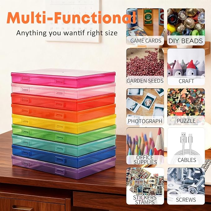 NINU Photo Storage Box 5 x 7 In Photo Case, 10 Inner Large Photo Keeper, Color Photo Storage Container, Seed Craft Cards Pictures Organizer, Plastic Office Organizer with 1 Label Sticker