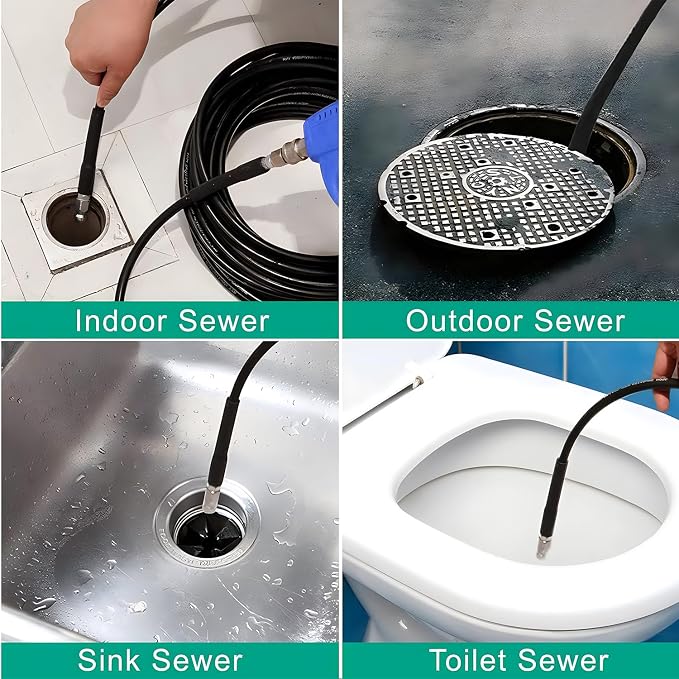 Selkie Pressure Washer Sewer Jetter Kit - 100Ft X1/4" Hydro Drain Jetter Cleaner Hose, Corner, Rotating and Button Nose Sewer Jetting Nozzle Waterproof Tape,Orifice 4.0 4.5,1/4 Inch NPT,5800 PSI