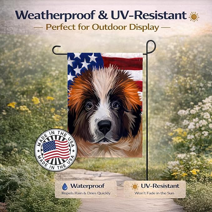 Caroline's Treasures CK6622GF Moscow Watchdog Dog American Flag Garden Flag Mailbox Flag Decorative Yard Flag Banner Outside Patio Artwork Yard Flower Beds, Garden Size, Multicolor