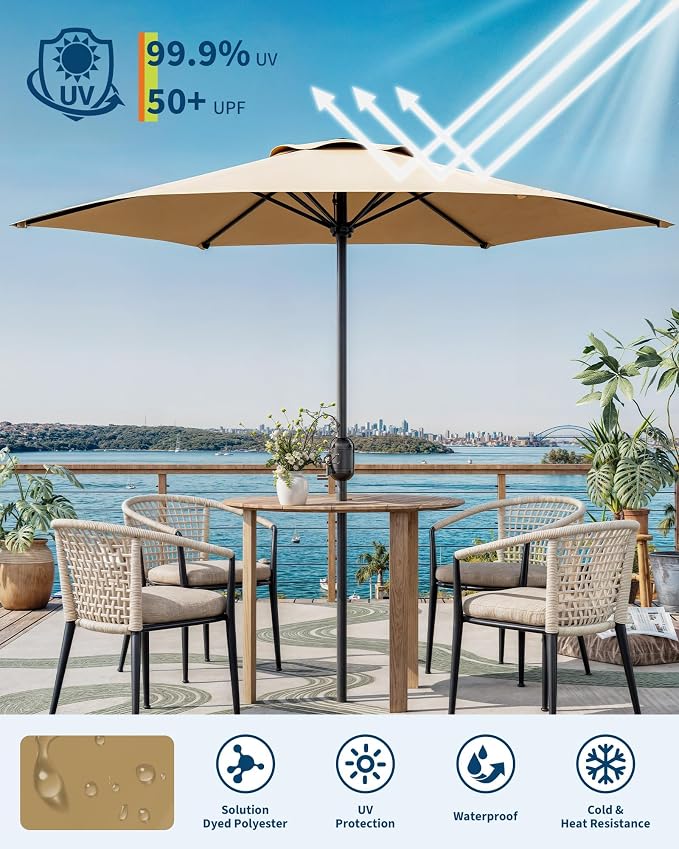 7.5-FT Outdoor Patio Umbrella With Push Button Tilt & Crank - Heavy-Duty Market Umbrella for Table, Garden, Pool, Deck, Backyard - 6 Sturdy Ribs,UV Protection & Waterproof Fabric,Navy Blue