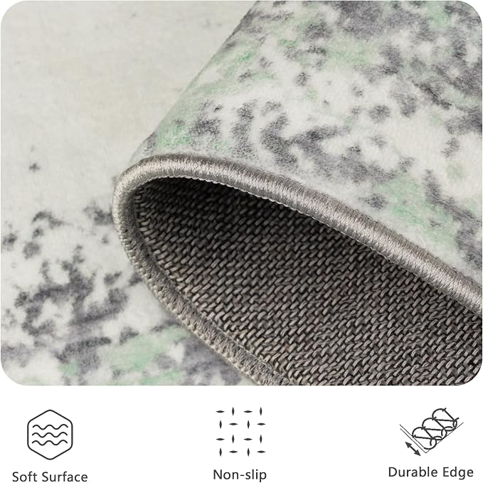 8x10 Area Rugs, Abstract Modern Ultra Soft Washable Rug, Non Slip Carpet with Rubber Back Stain Resistance Rugs for Living Room, Bedroom, Dining Room Decor(Light Green/Cream)