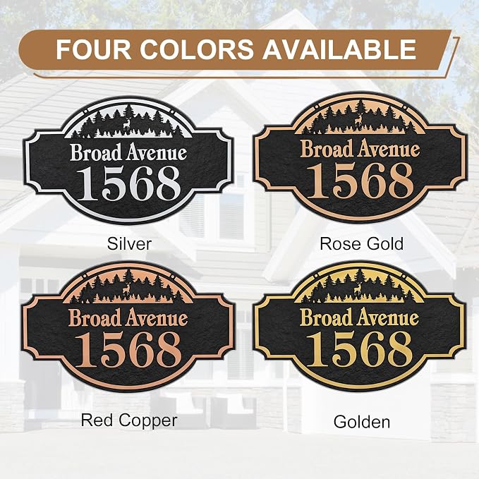 Address Plaque Deer & Forest - 12'' x 7.28'' Custom Address Sign for House,House Number Plaque Sign for Outside House,Driveway,Mailbox Easy Installation Metal & Large Options (Style 4)