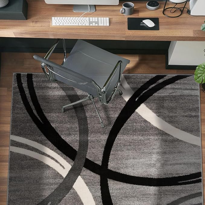 Rugshop Wavy Circles Jute Backing Living Room Office Area Rug Gray 4' x 6' | Rectangular, Size 4' x 6', Bedroom, Dining Room, Home Office, Kitchen, Entryway, Hallway, Nursery, Kids Room, Guest Room