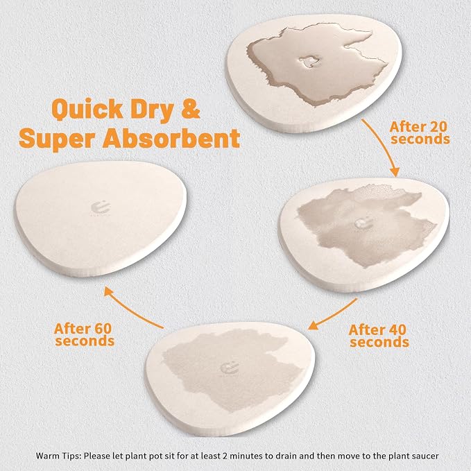 Elfcool Plant Saucer Quick Dry Absorbent Flower Plant Pot Saucer Dirp Tray Diatomaceous Earth Plant Mat for Indoor Outdoor Plants (12''-Off White-1pack)