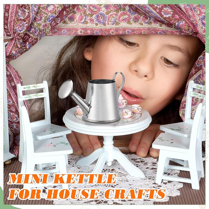 Layhit 50 Pcs Mini Watering Can Miniature Galvanized Watering Pot Garden Water Can Mini Kettle for House Crafts Garden Ornaments Gardening Landscape Party Favors, 3.35 x 1.57 x 1.97 Inches, Silver