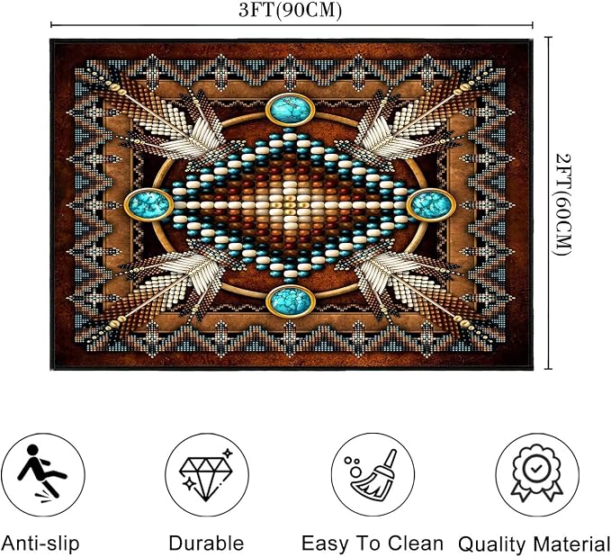 Southwestern Entryway Rug 2x3 Washable Kitchen Rug Ulta-Thin Non-Slip Low Pile Indoor Entrance Door Mat,Aztec Tribal Native American,Western Throw Rugs Vintage Small Accent Rugs for Bathroom,Bedroom