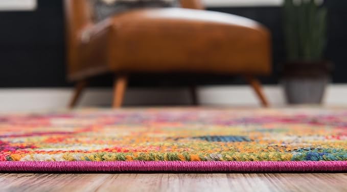 Unique Loom Jardin Collection Colorful, Vibrant, Abstract, Modern Area Rug (5' 1 x 8' 0 Rectangular, Multi/ Blue)