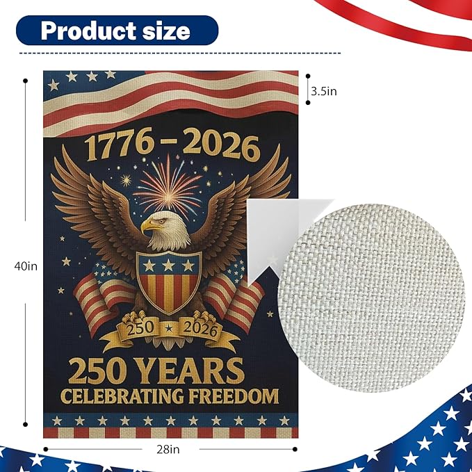 250 Anniversary Usa Garden Flags for Outside, 250 Anniversary USA Flag 1776-2026 Commemorative Patriotic Yard Sign Outdoor Banner Yard Sign 4th of July Decorations Double Sided Waterproof 250 Year American Flag 28x40 Inch