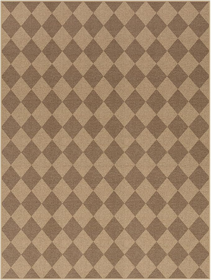 Lahome Colette Checkered Easy Jute Rug, 9x12 Washable Dining Room Rug Indoor Outdoor Carpet, Farmhouse Neutral Non Slip Non Shedding Stain Resistance Floor Carpet for Patio Living Room Office