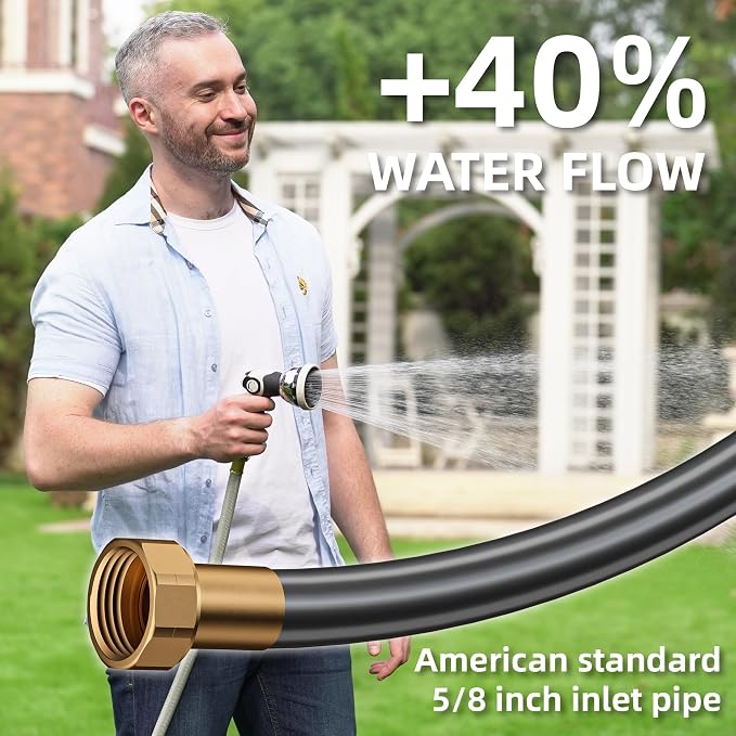1/2" x 100+6 FT Heavy Duty Retractable Garden Hose Reel by HOZEREEL, Outdoor Garden Hose Reels - Self Retract Wall Mount Hose Reel Automatic Storage, Any Length Lock, 10 Pattern Nozzle Black