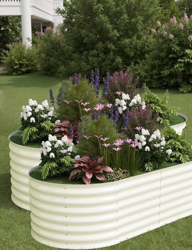 GarveeLife 2 Pcs Raised Garden Beds Outdoor 6x3x2 ft - Galvanized Steel Planter Box for Vegetables, Flowers, Rust-Resistant, Easy Assembly Raised Beds, Durable Planters for Outdoor Plants, Beige