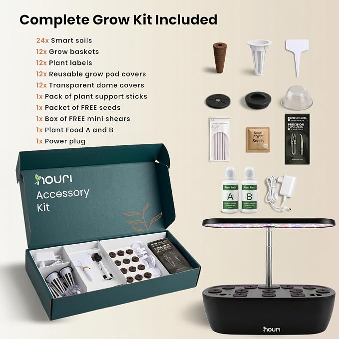 Nouri Hydroponics Growing System, 12 pod APP Smart Indoor Herb Garden Kit with LED Grow Lights, Hydroponic Herb Garden Indoor for Plant Lovers, Gardeners, Kitchen, Tomato Seeds Included