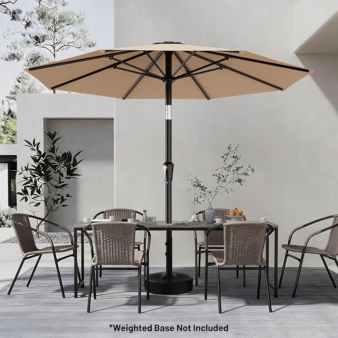 AreShark 9 FT Patio Umbrella for Outdoor, Outdoor Table Umbrella with Push Button Tilt and Crank, Outdoor Patio Umbrellas with 8 Sturdy Ribs for Market, Garden, Pool (Beige)