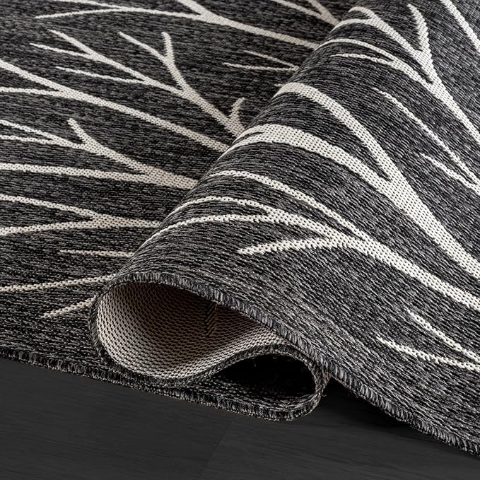 Washable Indoor Outdoor Rug 5x7 Modern Area Rugs Branch Pattern Non Shedding Waterproof Easy Clean Patio Deck Porch Living Room Bedroom Garden RV (5 X 7 Dark Gray)