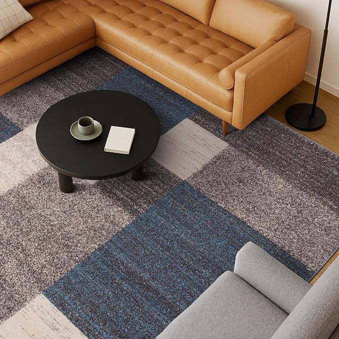 Rugshop Modern Boxes Non-Slip Living Room Bedroom Area Rug Blue 4' x 6' | Rectangular, Size 4' x 6', Dining Room, Home Office, Kitchen, Entryway, Hallway, Nursery, Kids Room, Guest Room, Under Table