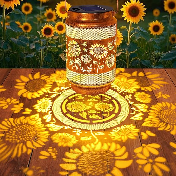 Sunflower Solar Lanterns Outdoor Waterproof with Shepherd Hook, Sunflower Gifts for Birthday Women Mom Grandma, Metal Solar Hanging Lights Garden Decor for Outside Yard Patio Pathway