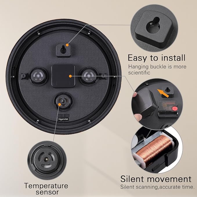 12 inch Outdoor Wall Clock, Plastic Waterproof Wall Clock with Temperature, Water Resistant Outdoor Clocks for Patio Garden