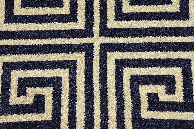 Unique Loom Athens Collection Classic Geometric Modern Border Design Area Rug (2' 0 x 3' 0 Rectangular, Navy Blue/ Beige)