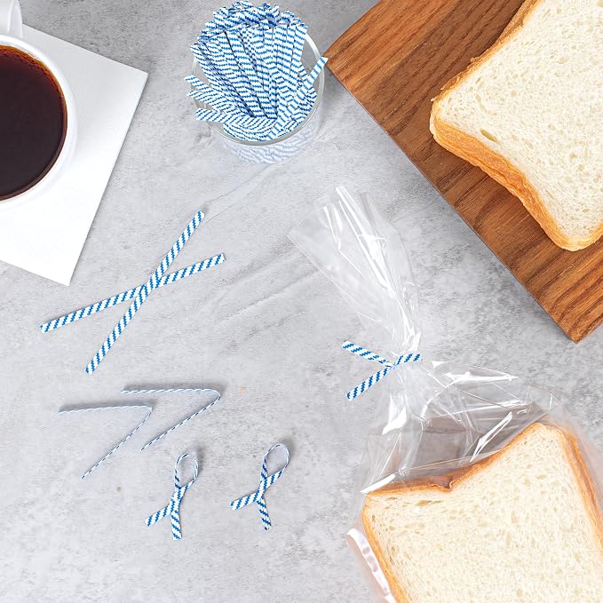 Restaurantware Twist Ties 500 Pack of 4-Inch Reusable Paper Bag Ties Laminated Gripping Strong Blue Flush-Cut Bread, Candy, Coffee, Cookie, Bakery Bag, Party, Gifts, Cake Pops, Packaging
