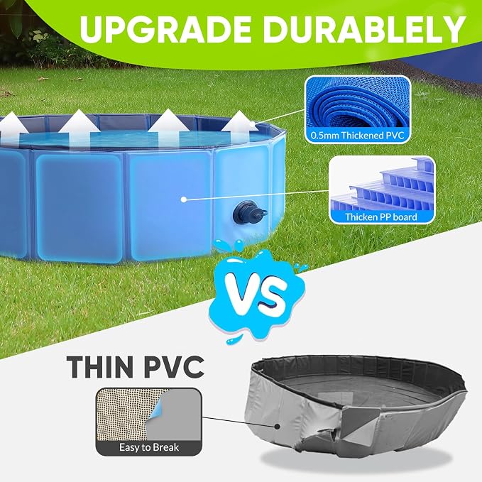 Dog Pool, Foldable Pet Swimming Pool with 6mm High-Strength PP Board, Hard Plastic Collapsible Doggy Pools for Small Dogs Kitty Duck, Non-Slip Doggie Bathtub Quick to Set Up and Drainage Hole, 48.2"