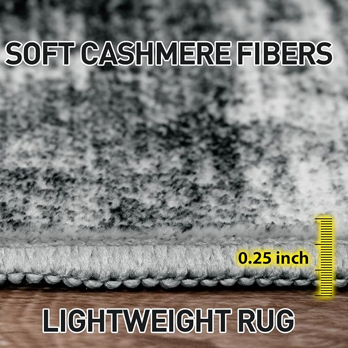 2'6''x8' Runner Rugs Washable Rug: Modern Abstract Hallway Black Carpet | Non-slip TPE backing makes this washable soft low-pile rug safe & durable, Pet-friendly decor for dining room,nursery,office