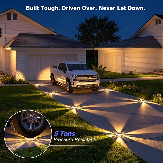 YiLaie Solar Ground Lights Outdoor IP68 Waterproof,4 Pack Solar Garden Lights Outside,Stick & Stake Landscape Lighting for Pathway Lawn Yard Deck Driveway Walkway, Warm White