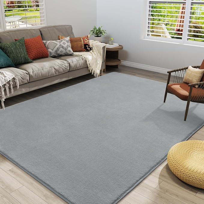 Amearea Modern Area Rugs for Bedroom Living Room, 4x6 Grey Memory Foam Rug | Thickened Fluffy Indoor Washable Rugs Non Slip Minimalist Carpet for Kids Boys Girls Dorm Nursery Room Decor