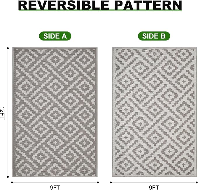 RURALITY Outdoor Rugs 9x12 Feet for Patios Clearance,Plastic Straw Waterproof Mats for RV,Backyard,Porch,Deck,Balcony,Coffee&Beige