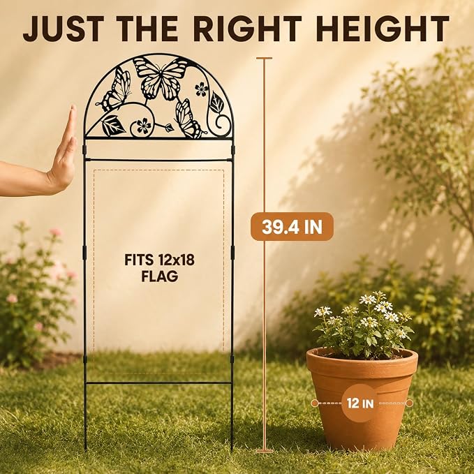 AceList Garden Flag Stand Holder for Outside, Butterfly Decorative Metal Yard Flag Pole with 2 Anti-Wind Clips, Heavy Duty Rustproof Holder for 12x18 Seasonal Garden Flags, Spring Yard Outdoor Decor