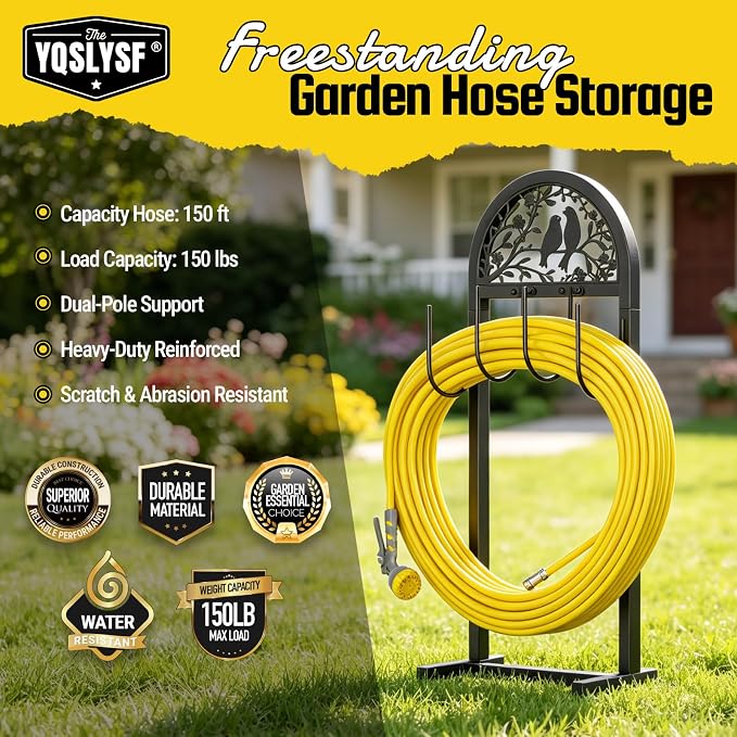 YQSLYSF 2 Pack Water Hose Stand Freestanding, Heavy Duty Garden Hose Holder Storage Rack for Outside