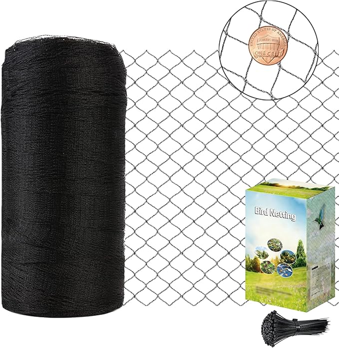 10x50ft Bird Netting, 1/2 inch Mesh, Heavy Duty Garden Netting for Fruit Trees, Blueberry Bushes, Vegetables, Extra Strong Woven Mesh Against Birds, Deer, Squirrels, Poultry and Other Animals