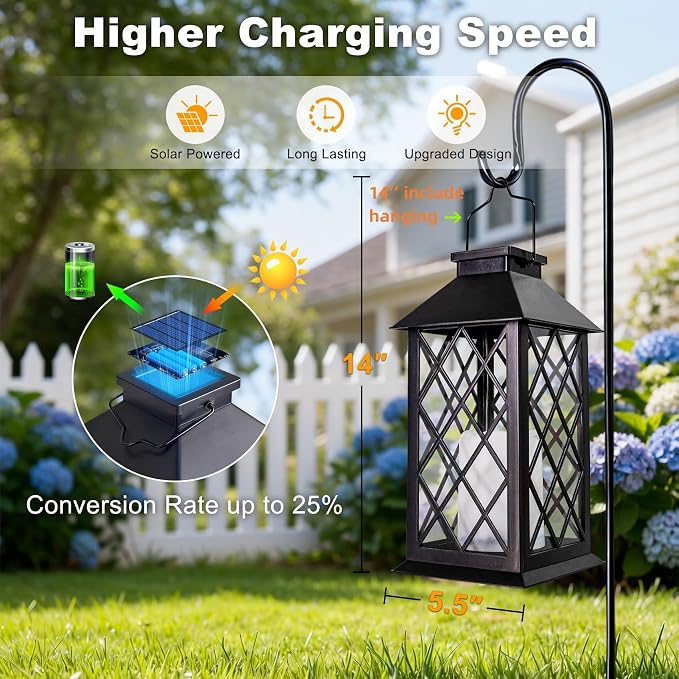 TAKE ME 14" Solar Lanterns Outdoor Waterproof Garden Lanterns Large Flickering Flameless Candle Mission Lights for Table,Outdoor Christams Gifts ( 2 Packs Bronze Color) (Pack 2 Black)