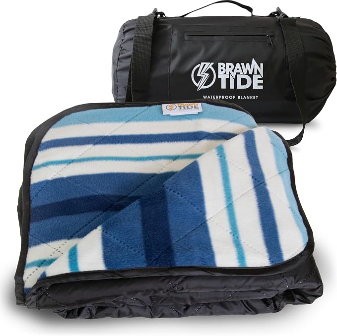 BRAWNTIDE Large Waterproof Outdoor Blanket, Extra Thick Fleece, Warm, Windproof & Sandproof, Quilted Stadium Blanket for Sports Events, Beach, Camping, Picnics, Dogs & Car, 82" x 55