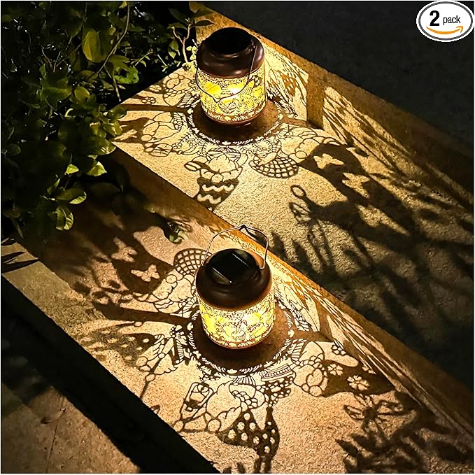 2 Pack Gnomes Solar Lanterns Outdoor Waterproof,Hanging Solar Lights Gnome Gifts for Women Metal LED Decorative Light for Yard,Patio,Lawn,Tabletop,Pathway,Landscape,Garden Gnomes Decor