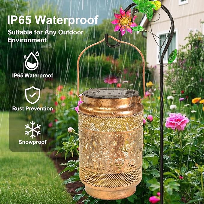 Gifts for Mom, Mom Gift Solar Lanterns Outdoor, Birthday Gift from Daughter Son, Metal Solar Hanging Hummingbird Lights with Shepherd Hook for Outside Garden Yard Patio Pathway (2 Pack)