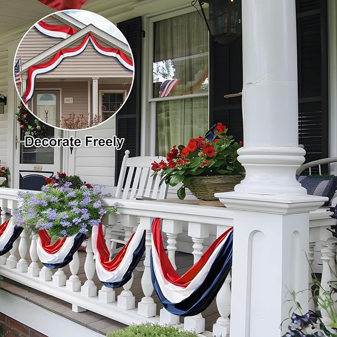 Patriotic Bunting Decorations Indoor Outdoor 2x20 Ft Red White & Blue Stripe Banners Patriotic Decorations American Flags for Outside Home Garden Fence Porch,USA Patriotic Flag Bunting Presidents Day Decoration.
